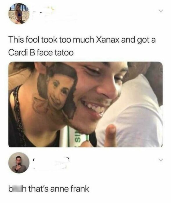 tatuaje en la mejilla de Ana Frank